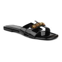 Classic H Syle Slide Sandal With Metal Trims