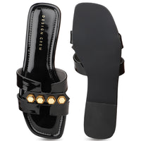 Classic H Syle Slide Sandal With Metal Trims