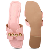 Classic H Syle Slide Sandal With Metal Trims