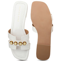 Classic H Syle Slide Sandal With Metal Trims