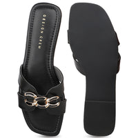 Classic H Syle Slide Sandal With Chain Detail