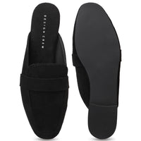 Faux Nubuck Mules With Saddle Strap