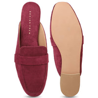 Faux Nubuck Mules With Saddle Strap