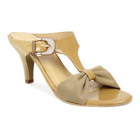 Chunky Buckle Puckered Slide Brown Sandal | Design Crew