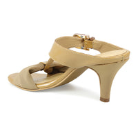 Chunky Buckle Puckered Slide Brown Sandal | Design Crew