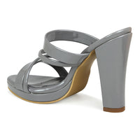 Silver Block Heel Strappy Slide Sandal | Design Crew