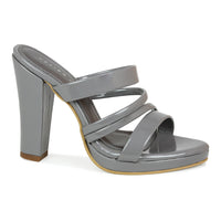 Silver Block Heel Strappy Slide Sandal | Design Crew