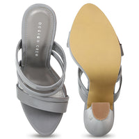 Silver Block Heel Strappy Slide Sandal | Design Crew