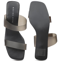 Classic Slide Sandal With Box Heel & Transparent Straps