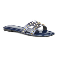 Classic H Syle Slide Sandal With Gold Studs