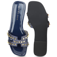 Classic H Syle Slide Sandal With Gold Studs