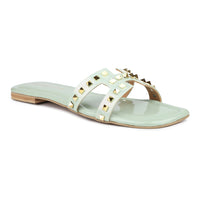 Classic H Syle Slide Sandal With Gold Studs