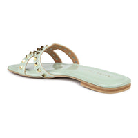 Classic H Syle Slide Sandal With Gold Studs