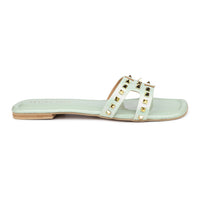 Classic H Syle Slide Sandal With Gold Studs