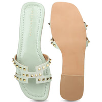 Classic H Syle Slide Sandal With Gold Studs
