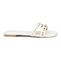 Classic H Syle Slide Sandal With Gold Studs