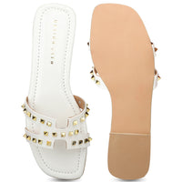 Classic H Syle Slide Sandal With Gold Studs