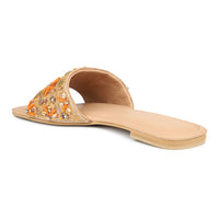 Hand Embriodered Slide Sandal With Rinestone Flower Pattern