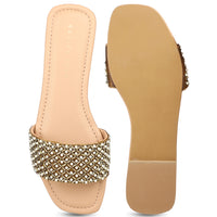 Hand Embriodered Pearl Accented Slide Sandal