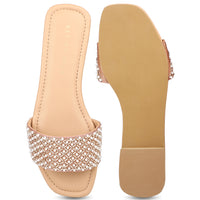 Hand Embriodered Pearl Accented Slide Sandal