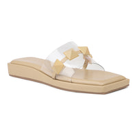 Pastel coloured Flatforms With Matching Pyramid Trims on Transparent Upper