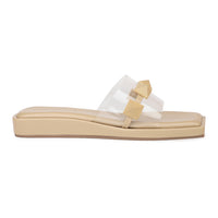 Pastel coloured Flatforms With Matching Pyramid Trims on Transparent Upper