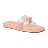 Pastel coloured Flatforms With Matching Pyramid Trims on Transparent Upper