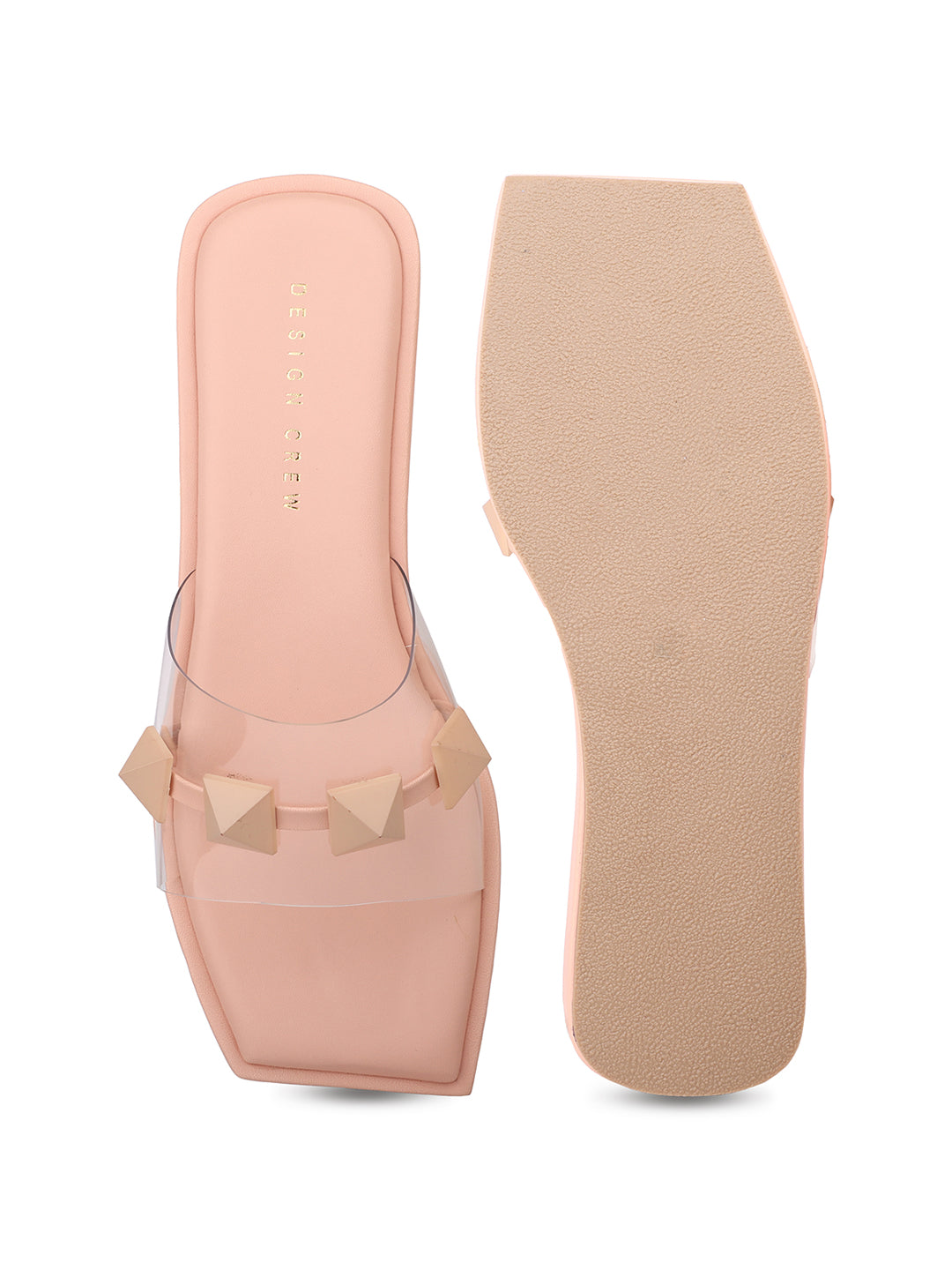 Pastel coloured Flatforms With Matching Pyramid Trims on Transparent Upper