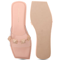 Pastel coloured Flatforms With Matching Pyramid Trims on Transparent Upper