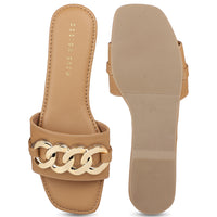 Link Chain Embellished Slide Sandal
