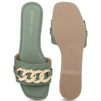 Link Chain Embellished Slide Sandal