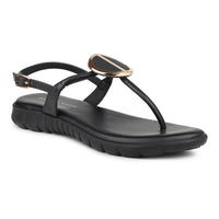 Casual Thong Ankle Strap Sandal With Round Golden Trim