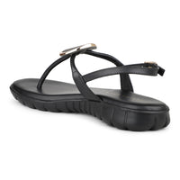 Casual Thong Ankle Strap Sandal With Round Golden Trim