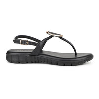 Casual Thong Ankle Strap Sandal With Round Golden Trim