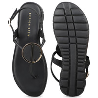 Casual Thong Ankle Strap Sandal With Round Golden Trim