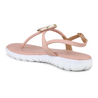 Casual Thong Ankle Strap Sandal With Round Golden Trim