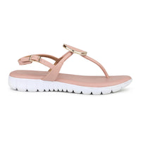 Casual Thong Ankle Strap Sandal With Round Golden Trim