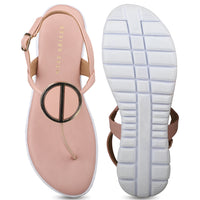 Casual Thong Ankle Strap Sandal With Round Golden Trim