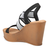 Crisscross Elastic Ankle Strap Sandal on a Platform Heel