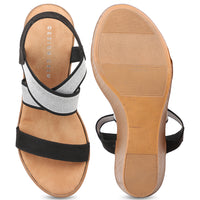Crisscross Elastic Ankle Strap Sandal on a Platform Heel