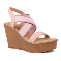 Crisscross Elastic Ankle Strap Sandal on a Platform Heel