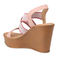 Crisscross Elastic Ankle Strap Sandal on a Platform Heel