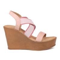Crisscross Elastic Ankle Strap Sandal on a Platform Heel