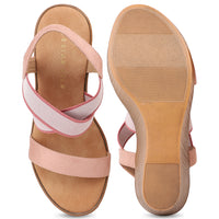 Crisscross Elastic Ankle Strap Sandal on a Platform Heel