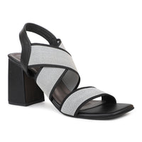 Elastic Sandal With Ankle Strap on a Block Heel