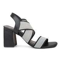 Elastic Sandal With Ankle Strap on a Block Heel