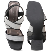 Elastic Sandal With Ankle Strap on a Block Heel