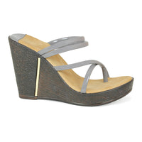 Chunky Wedge Slide Grey Sandal | Design Crew