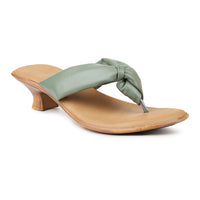 Soft Knotted Thong on Pu Sole With Kitten Heel