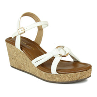 Metal Ring Embellished Ankle Strap Sandal On A Cork Wedge